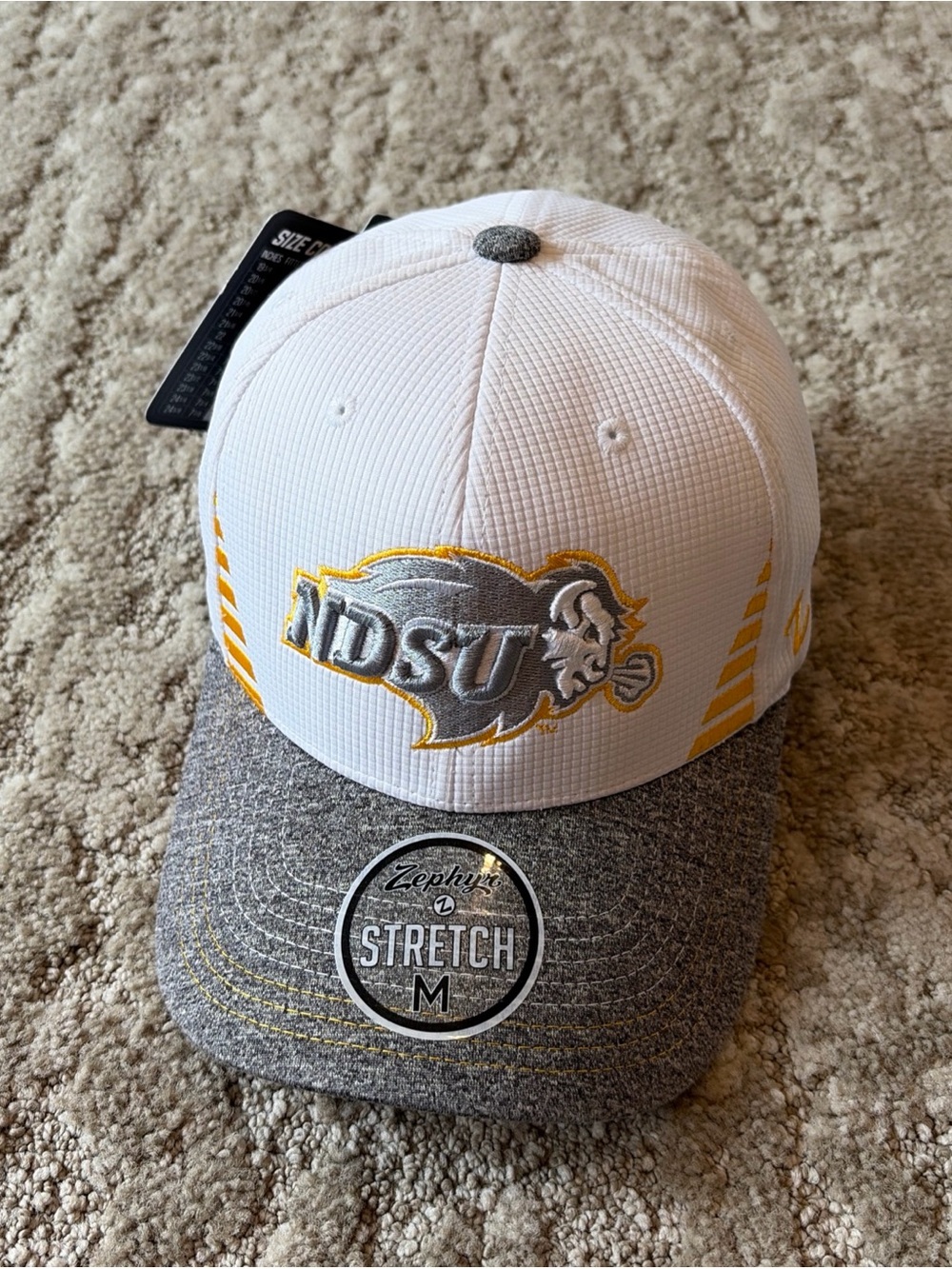 Zephyr NDSU White, Gray & Gold Fitted Stretch Hat